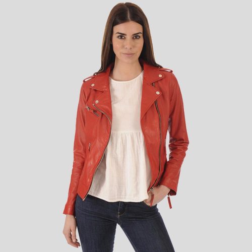 biker leather jacket callie red 4