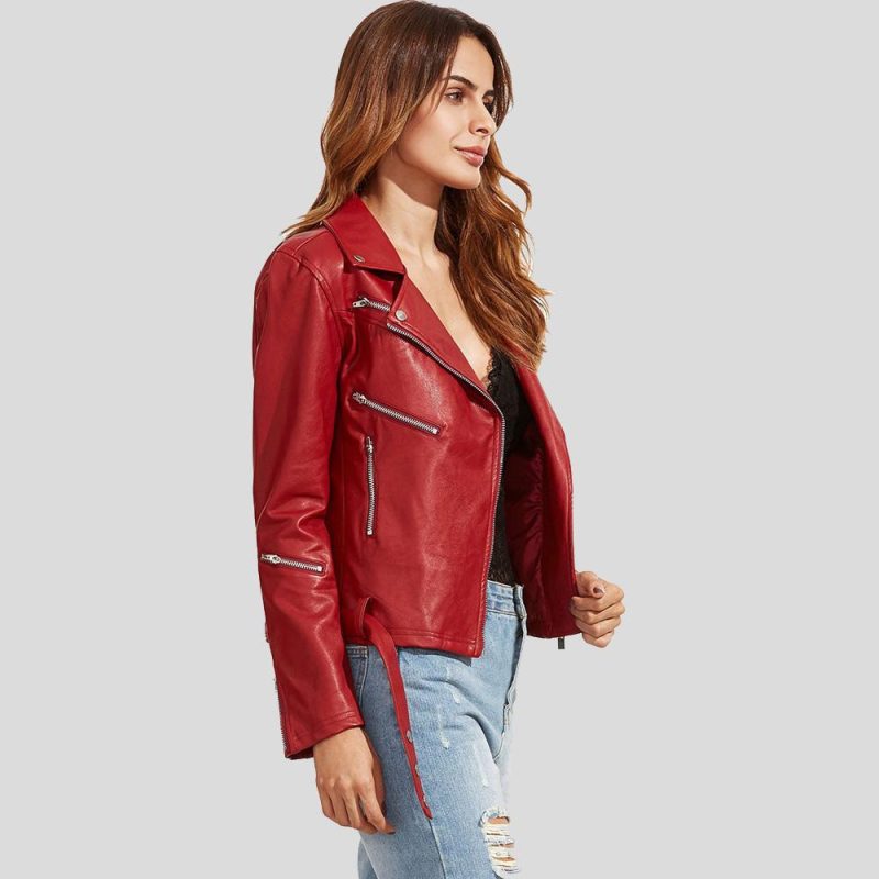 biker leather jacket diana red 2