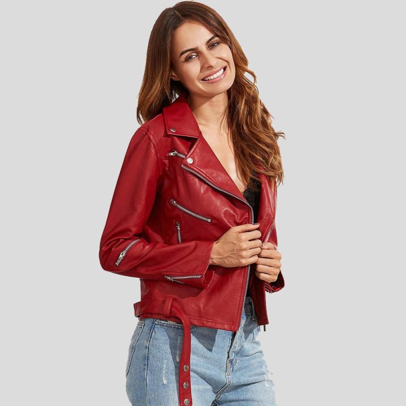 biker leather jacket diana red 4