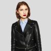 Elise Black Biker Leather Jacket - Shearling leather