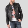 Hector Black Biker Leather Jacket - Shearling leather