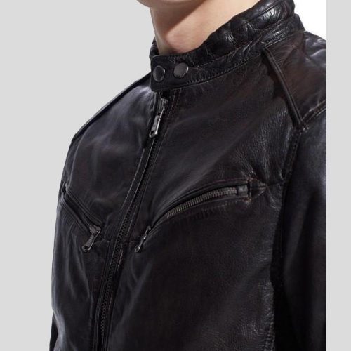 biker leather jacket hugo black 2