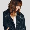 Lucia Black Biker Leather Jacket - Shearling leather