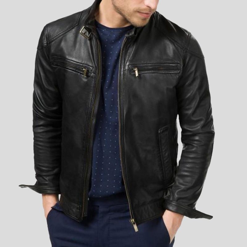 Rory Black Biker Leather Jacket - Shearling leather