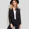 Sienna Black Biker Leather Jacket - Shearling leather