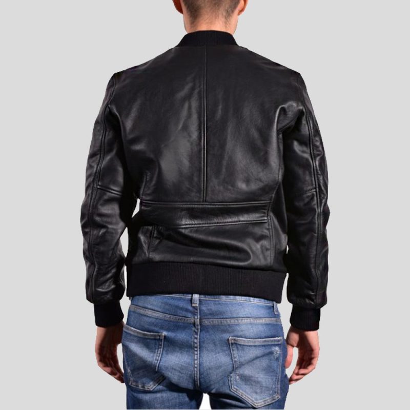 black bomber leather jacket bran mens 2