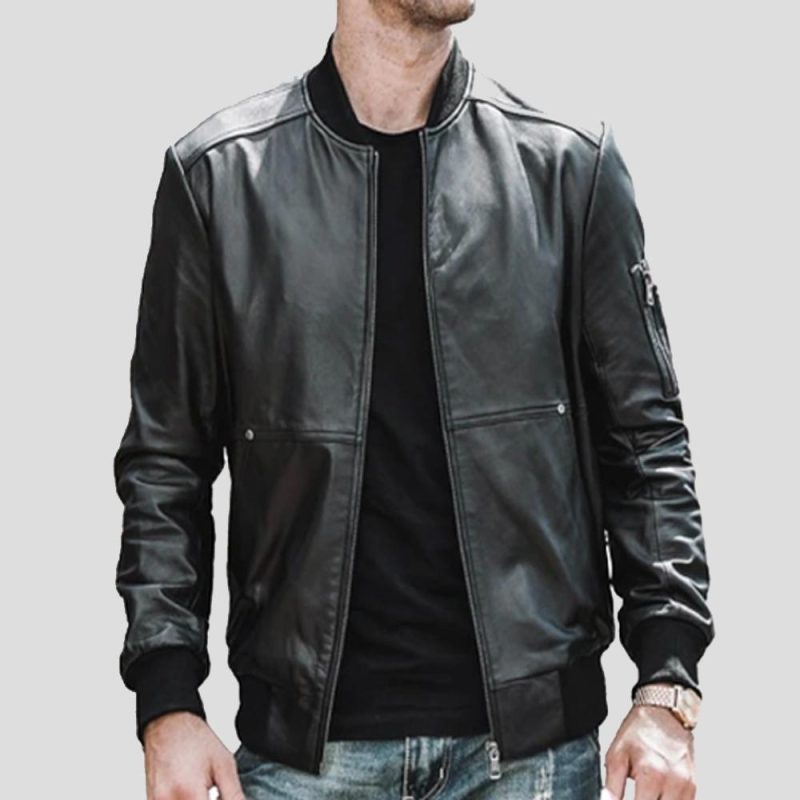 black bomber leather jacket fritz 1