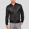 Jero Black Bomber Lambskin Leather Jacket - Shearling leather