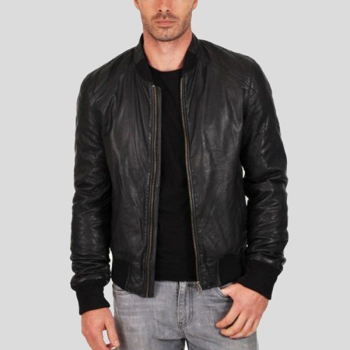 black bomber leather jacket jero mens 2