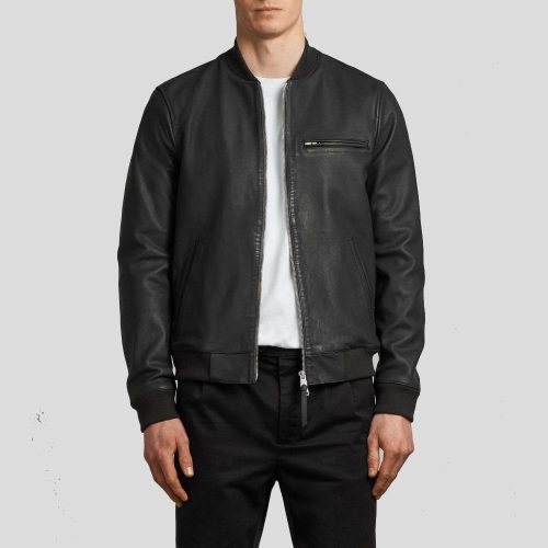 Josa Black Bomber Leather Jacket - Shearling leather