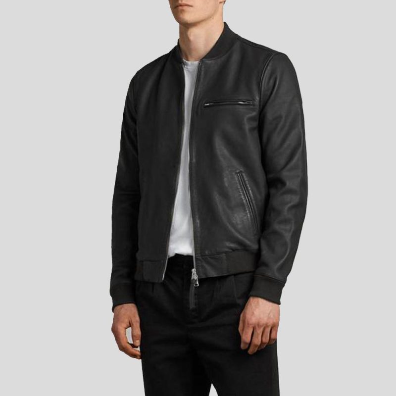 black bomber leather jacket josa men 3