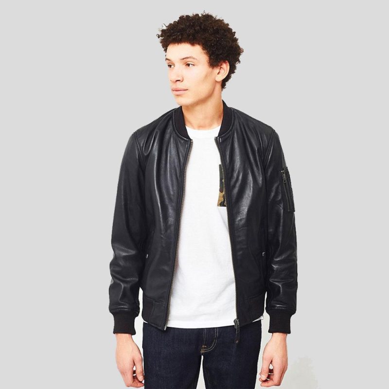 Leon Black Bomber Genuine Leather Jacket - Shearling leather