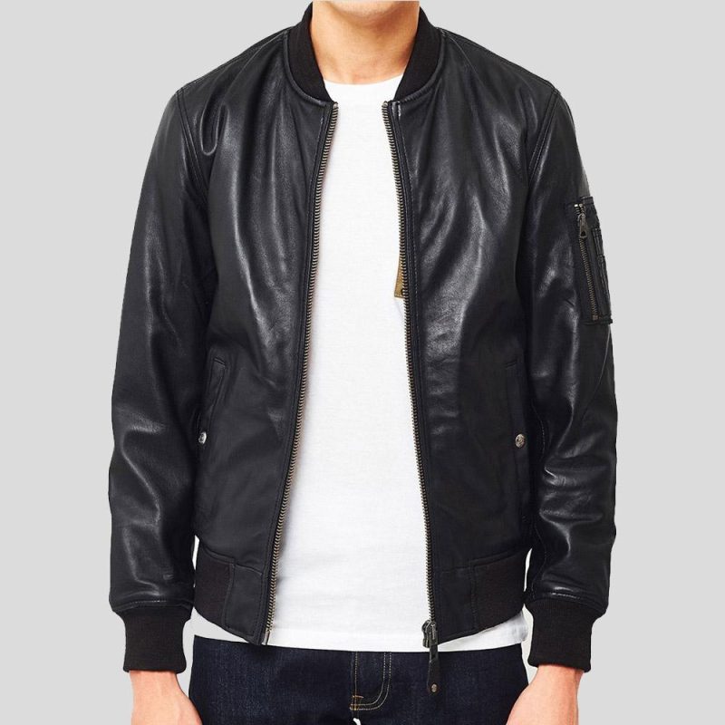 black bomber leather jacket leon mens 2