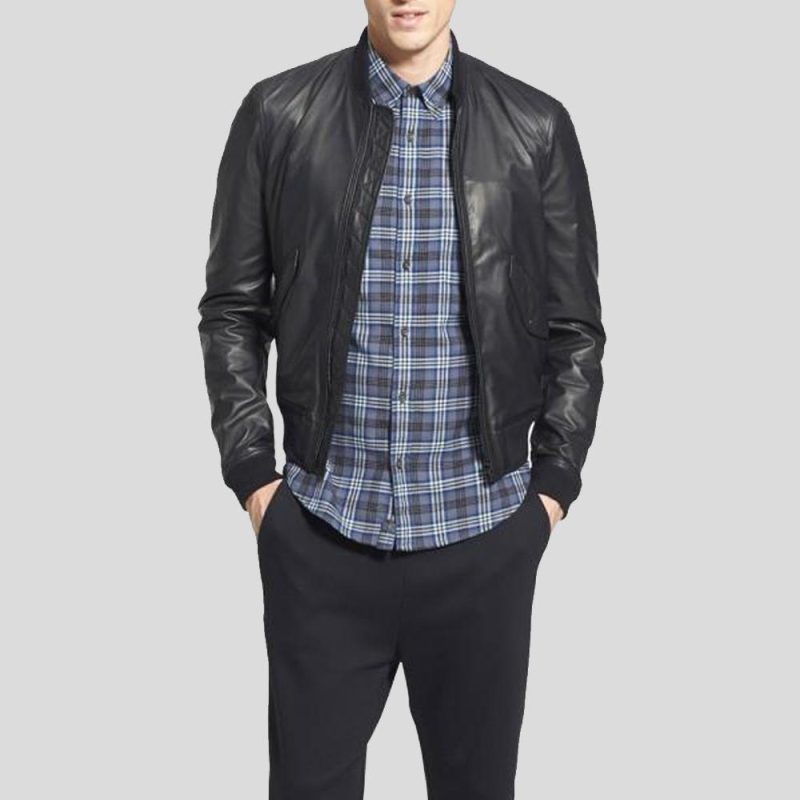 black bomber leather jacket lymo men 3