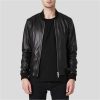 Luke Black Bomber Leather Jacket - Shearling leather