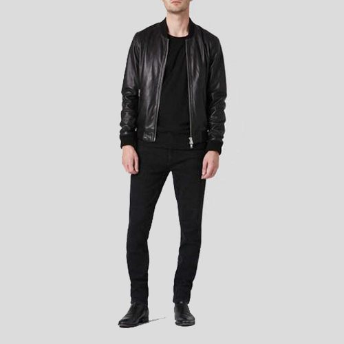 black bomber leather jacket mens luke 2