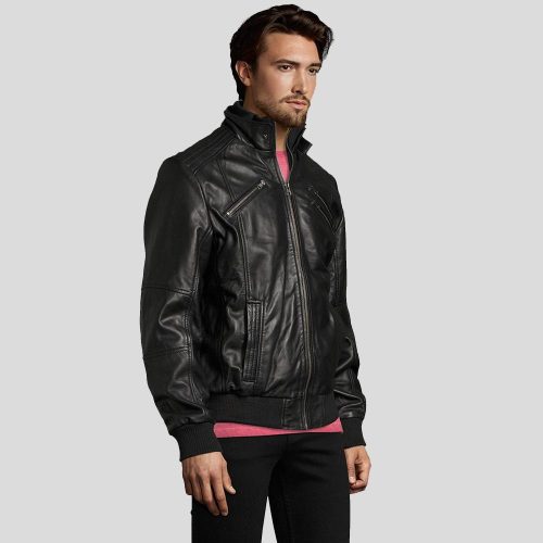 black bomber leather jacket mike mens 2