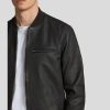 Porf Black Bomber Leather Jacket - Shearling leather