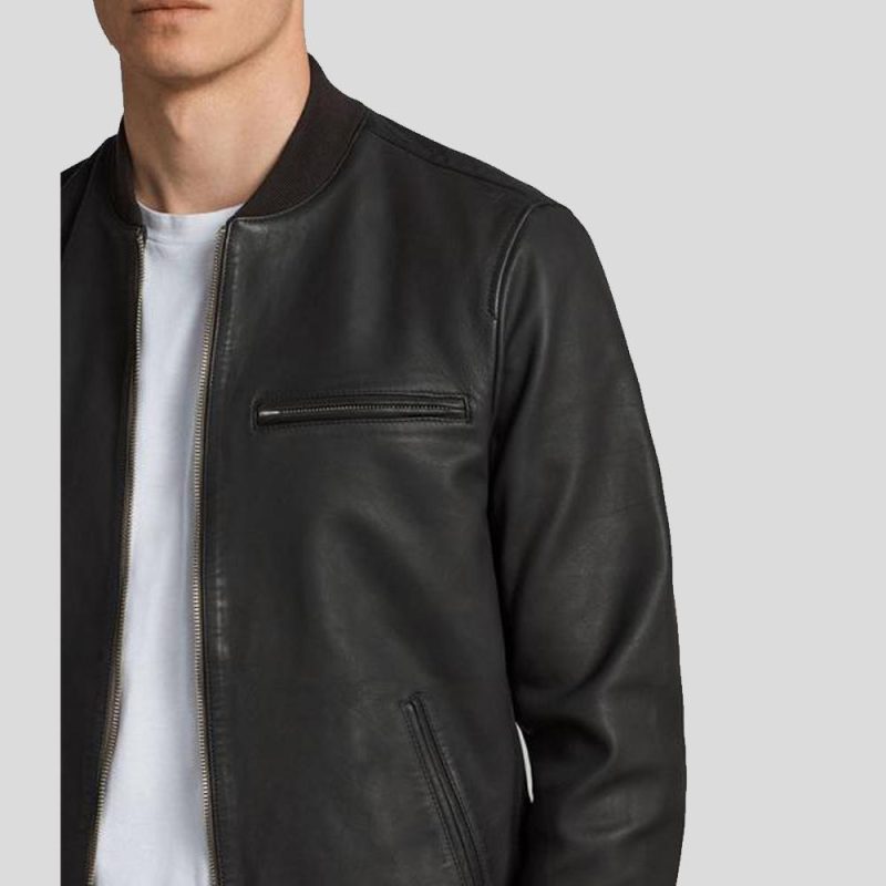 Porf Black Bomber Leather Jacket - Shearling leather