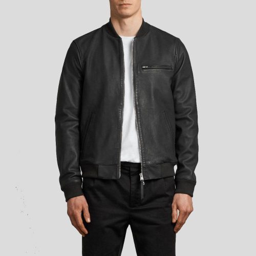 black bomber leather jacket porf mens 2