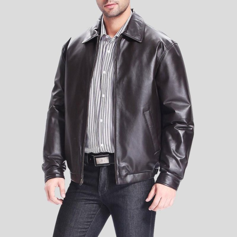 black bomber leather jacket shaw mens 2