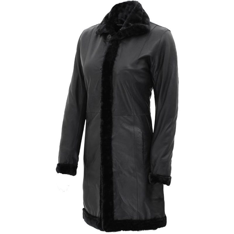 black leather winter coat for women