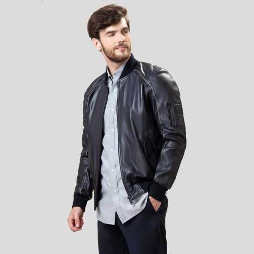 bomber leather jacket abramo black 4