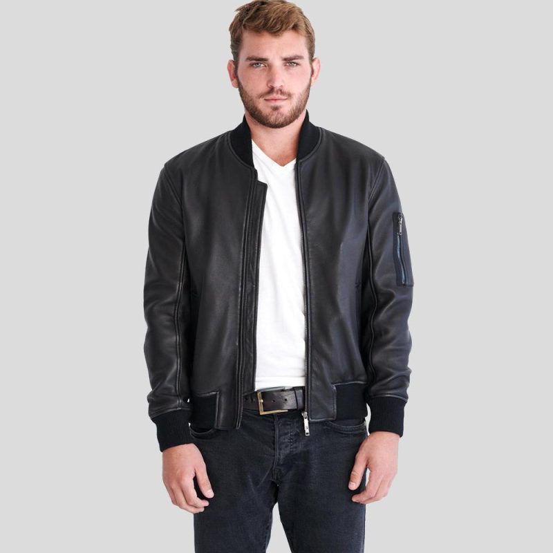 bomber leather jacket clark black 1