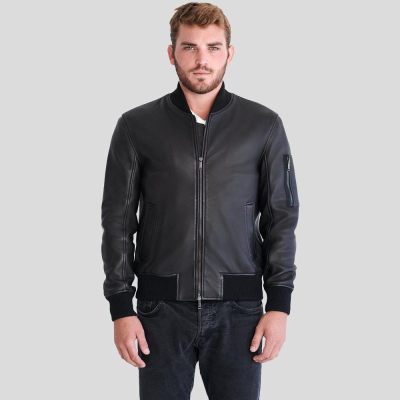 bomber leather jacket clark black 2