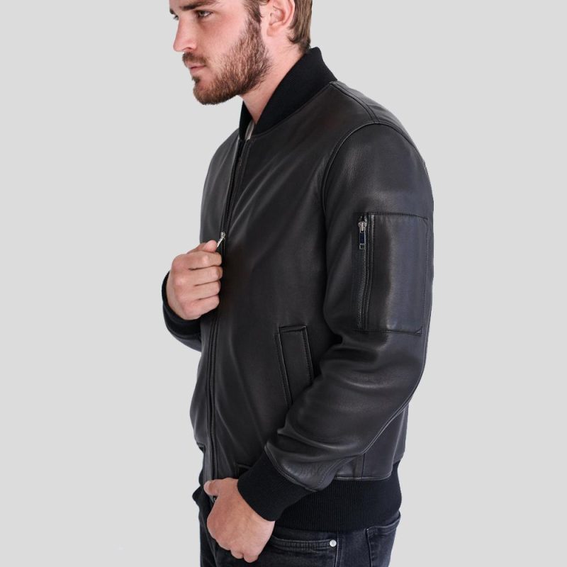 bomber leather jacket clark black 4