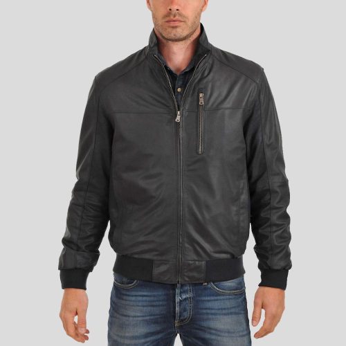 Cole Black Bomber Leather Jacket - Shearling leather