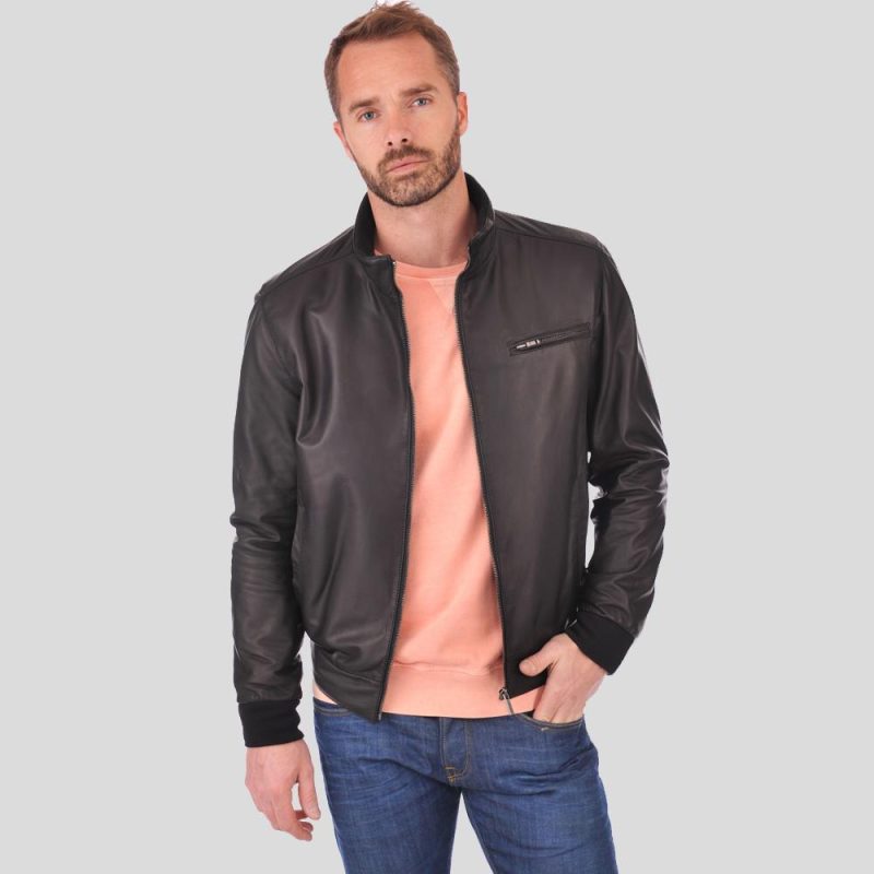 bomber leather jacket flynn black 2