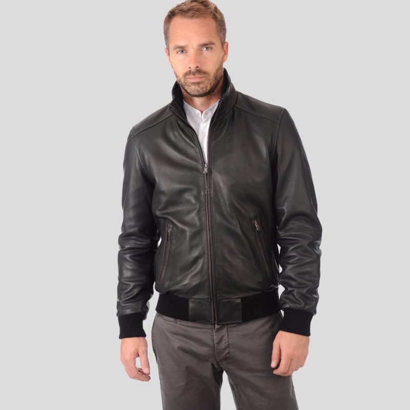 bomber leather jacket kian black 2