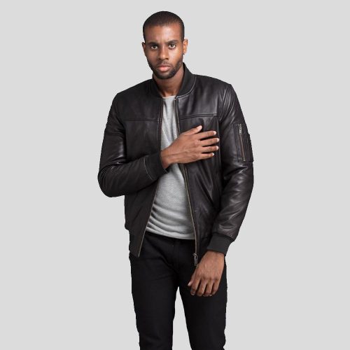 bomber leather jacket kyros black 2