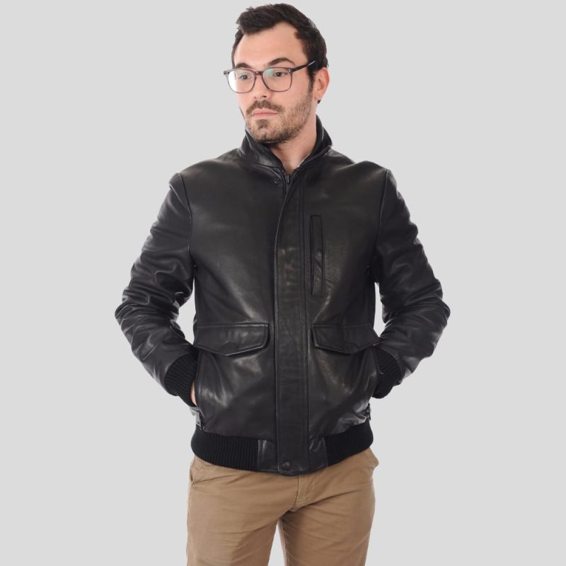 bomber leather jacket reece black 2