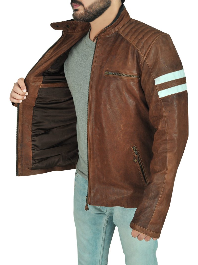 brown biker leather jacket for men