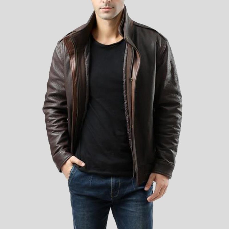 brown bomber leather jacket chek mens 3