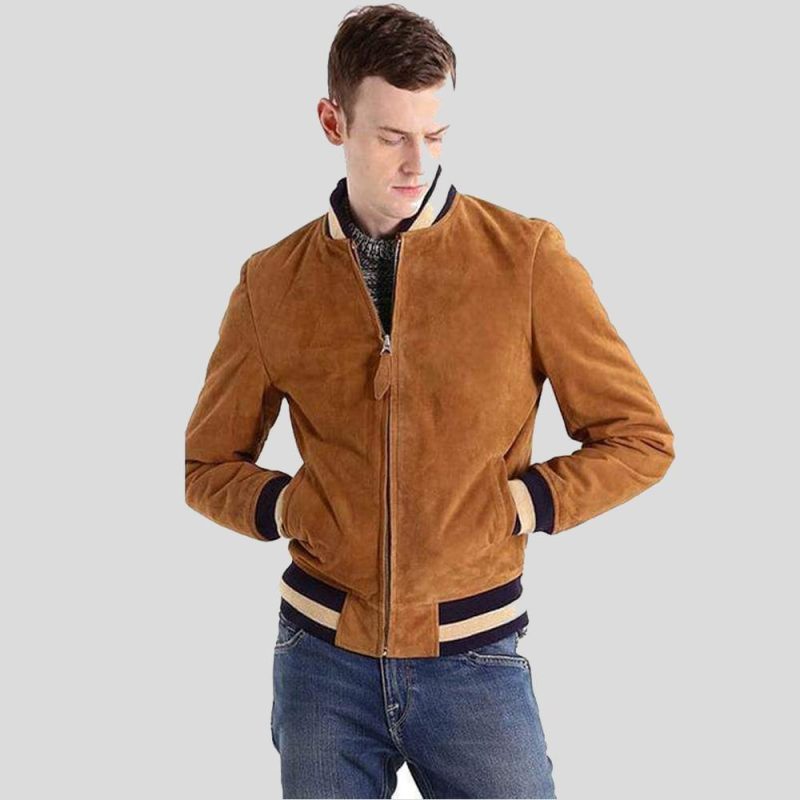 Deon Brown Suede Bomber Leather Jacket - Shearling leather