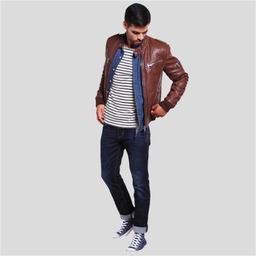 brown bomber leather jacket fonz mens 3