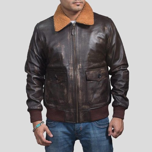 Kane Brown Bomber Leather Jacket - Shearling leather