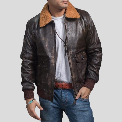 brown bomber leather jacket kane mens 2