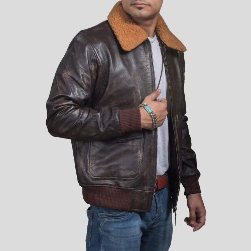 brown bomber leather jacket kane mens 3