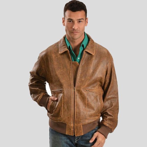 Mord Brown Bomber Leather Jacket - Shearling leather