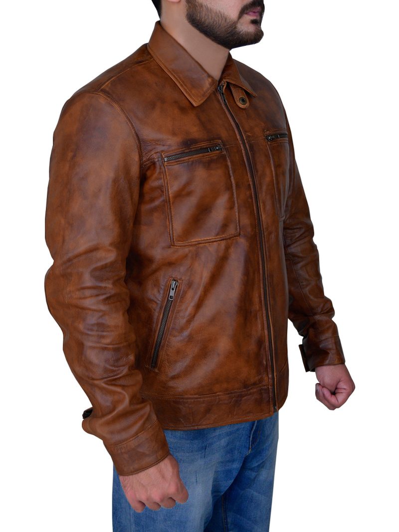 distressed brown leather jacket for men