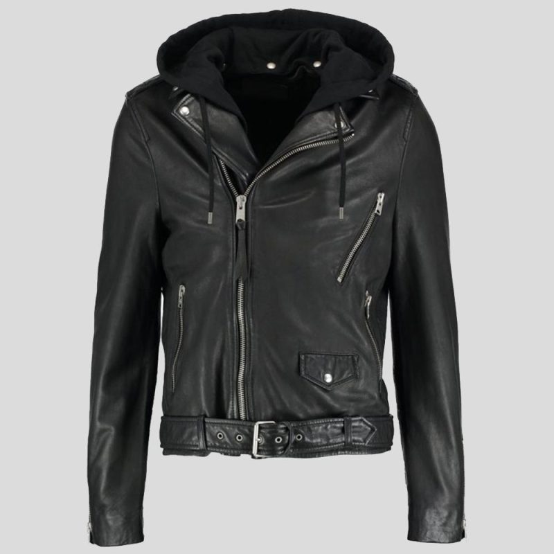 hooded leather jacket lupe black 2