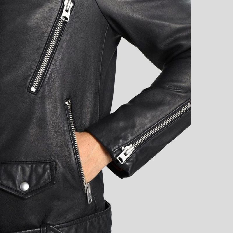 hooded leather jacket lupe black 3