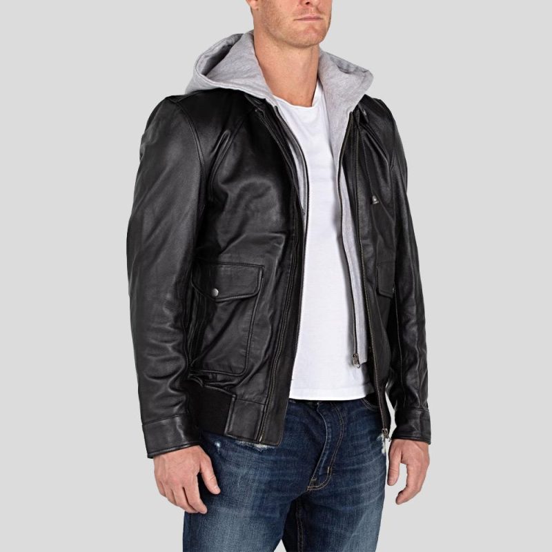 hooded leather jacket marc black 2