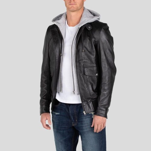 hooded leather jacket marc black 3