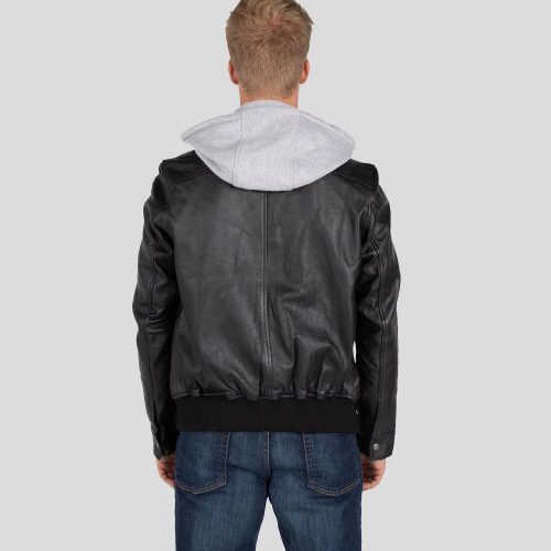 hooded leather jacket marc black 4