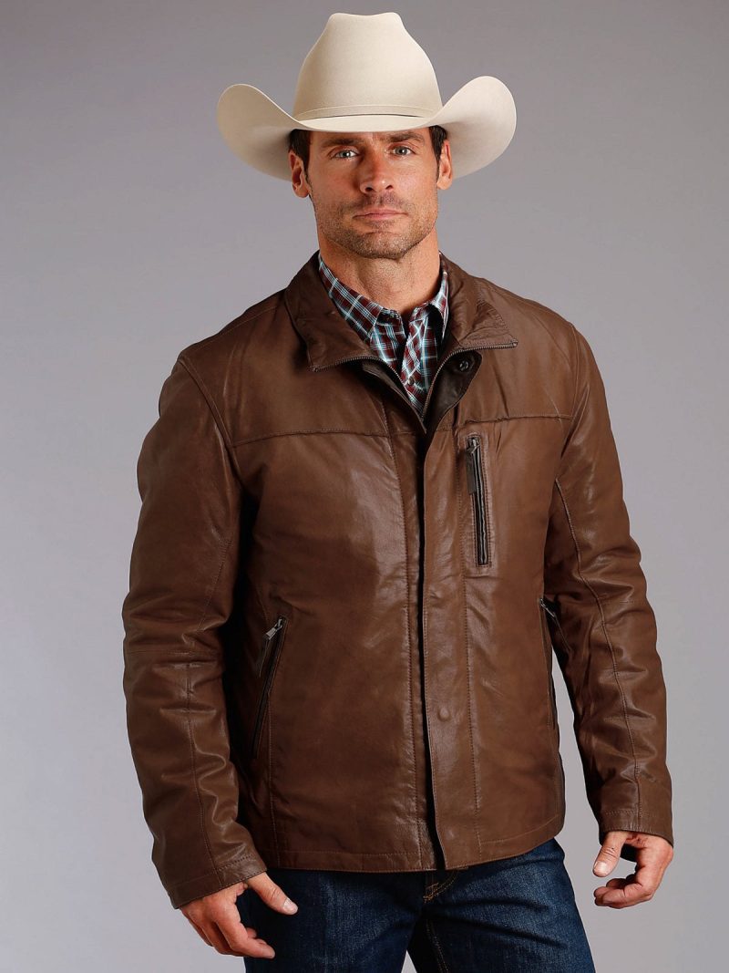 men brown leather jacket